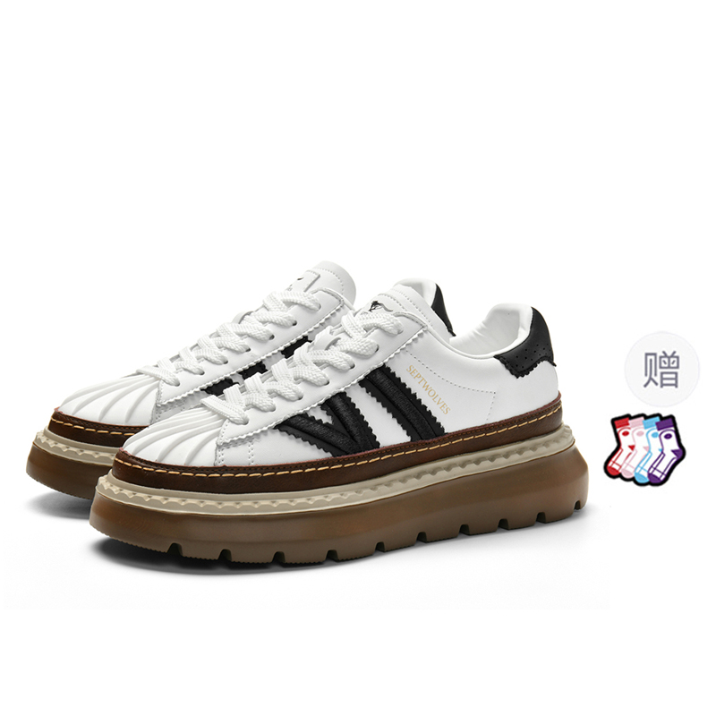 

SEPTWOLVES Мужские низкие кеды повседневные белые с носками стандартный размер кожаной обуви, цвет White Comes with Socks (Standard Leather Shoe Size)