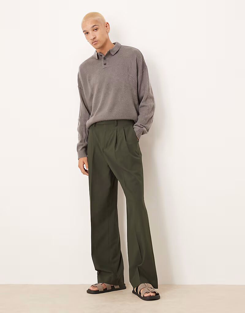 

Элегантные широкие брюки ASOS DESIGN зеленого цвета с двойными складками