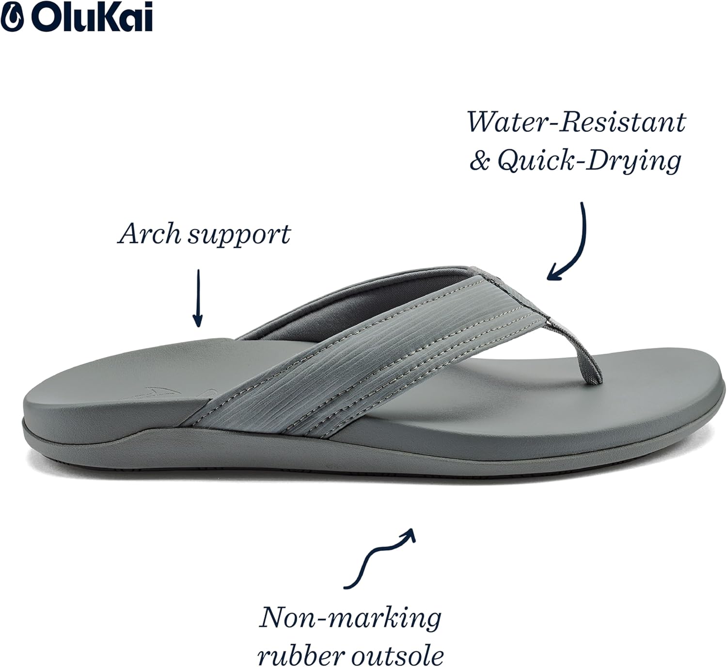 Мужские пляжные сандалии OLUKAI Maha, обувь для воды, комфортная для ношения весь день и с ультрамягкой посадкой, серый — фото 4