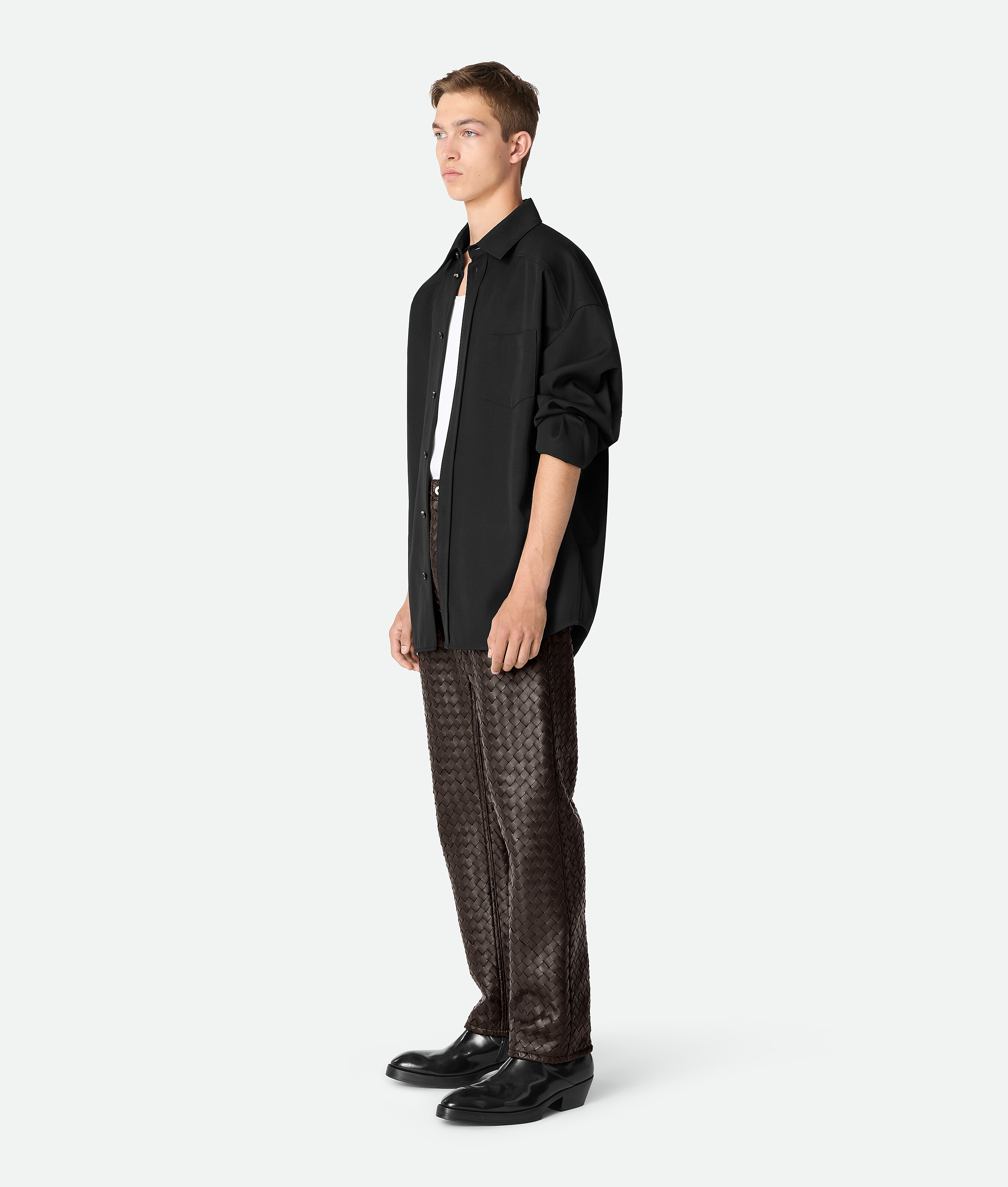Intrecciato leather pants BOTTEGA VENETA, фондан — фото 2