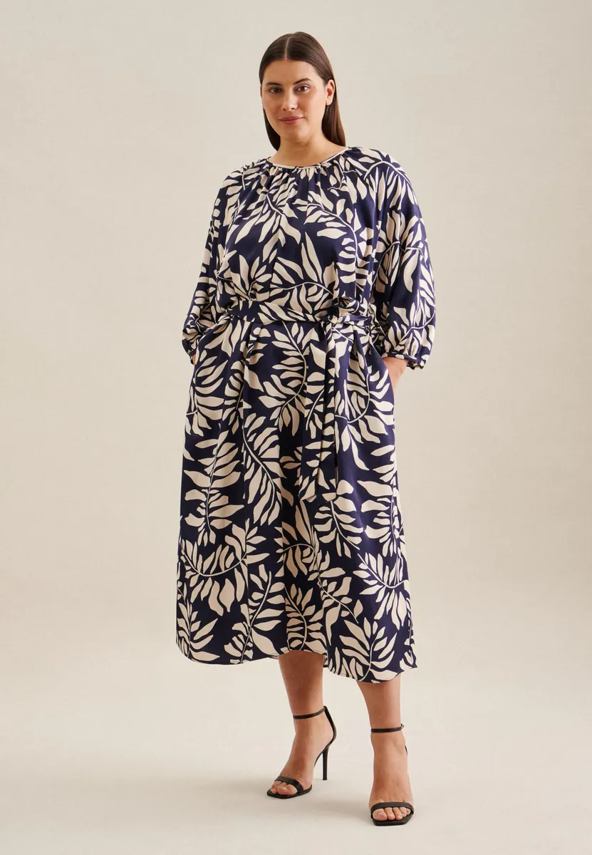 

Seidensticker летнее платье "Black Rose", рукав 3/4, круглый вырез и листья, синий