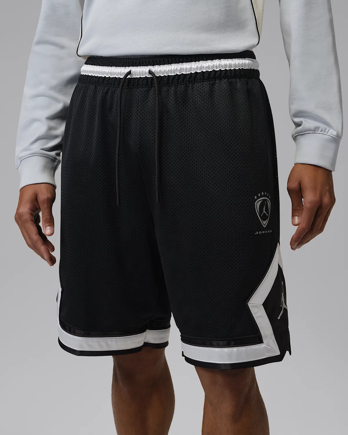 Мужские шорты Jordan Brooklyn из сетки с бриллиантовым узором, Black/Metallic Silver — фото 2