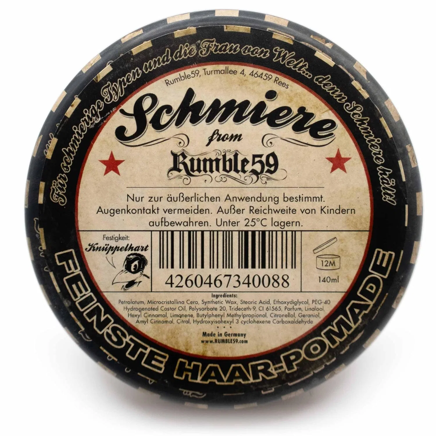Помада для укладки волос «Schmiere knüppelhart» 140 г от Rumble59 Schmiere Feinste Haar-Pomade — фото 2