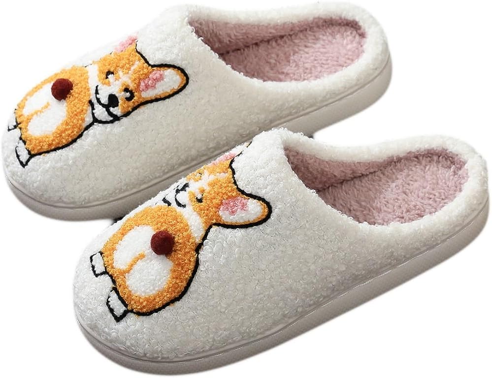 

Забавные тапочки для женщин и мужчин, мягкие плюшевые пушистые с мультяшными животными, теплые, с нескользящей подошвой, для дома и внутреннего использования Generic, Corgi