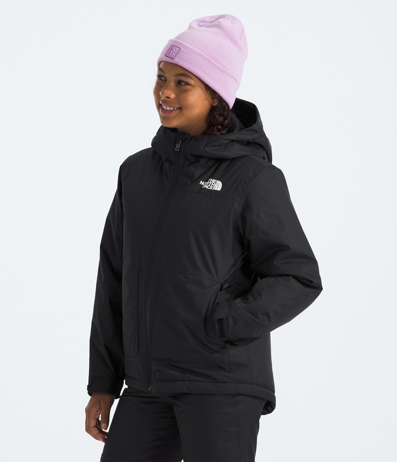 Утепленная куртка Freedom для девочек THE NORTH FACE | Зимнее пальто, водоотталкивающая отделка, совместимый со шлемом капюшон и карманы на молнии, Tnf Black — фото 2