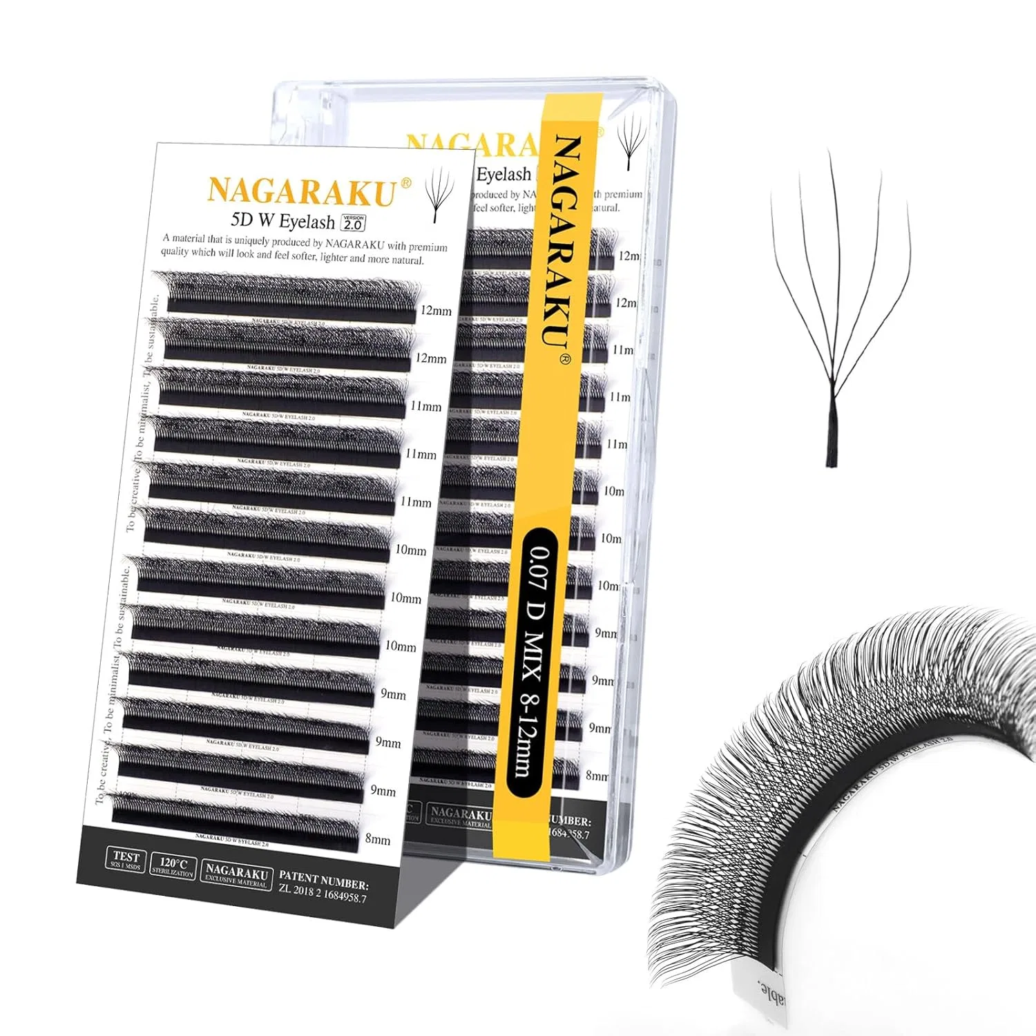 Накладные ресницы 5D W-образные 2.0 от NAGARAKU Nagaraku, 0.07 D Black-5D W 2.0 Version