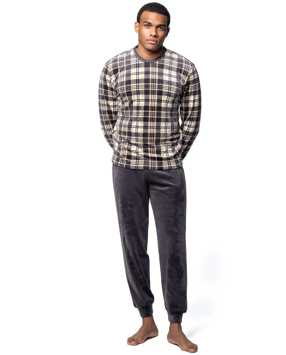 

Мужская пижама из бархата в клетку SOY, коричневый