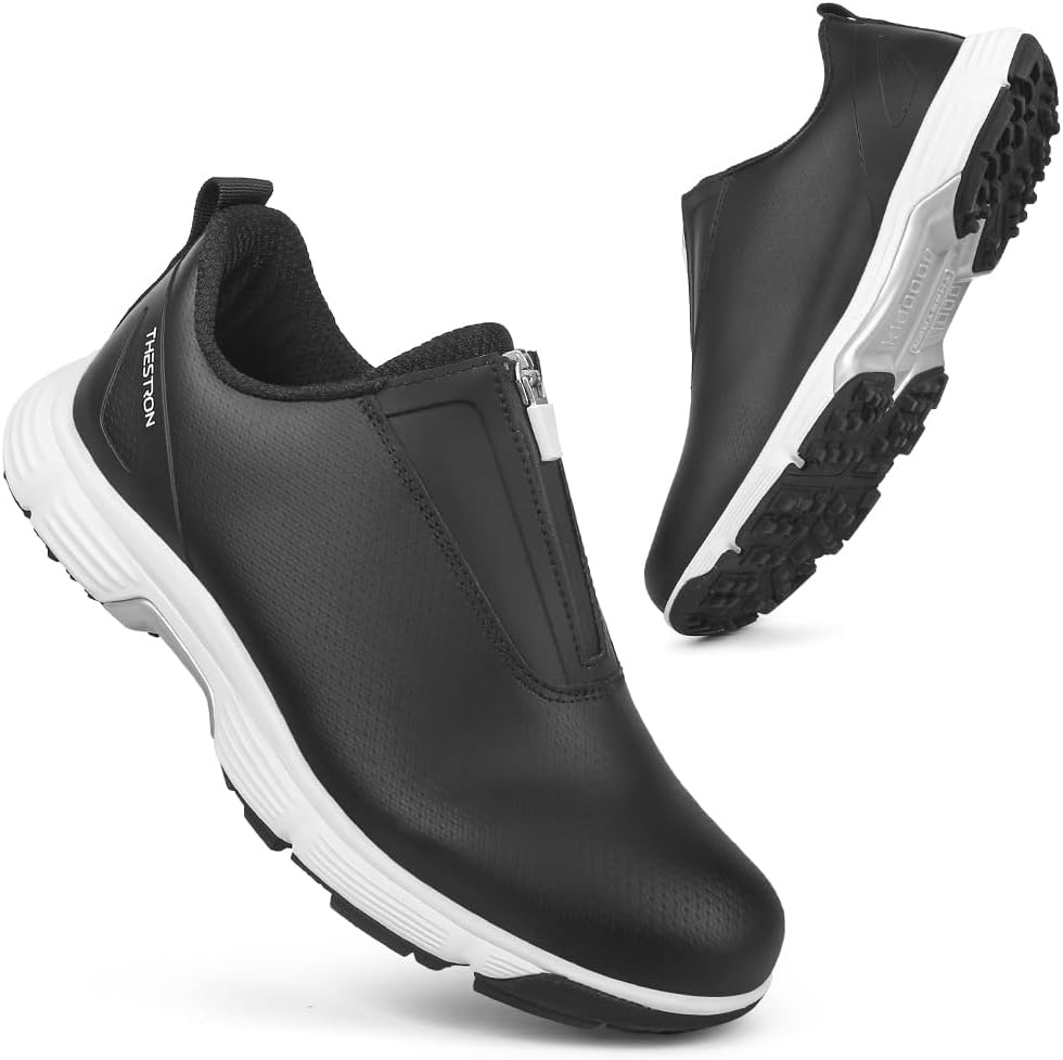 

Мужские водонепроницаемые гольф-ботинки THESTRON с молнией, профессиональные гольф-кроссовки без шипов, спортивная обувь для гольфа и ходьбы, удобная обувь для гольфа для мужчин, черный