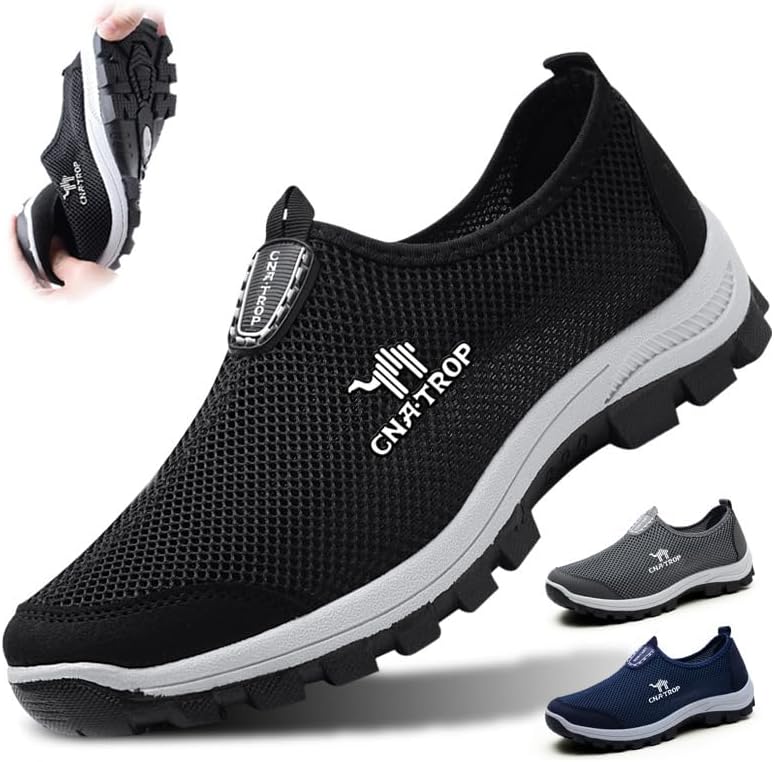

Мужские удобные мокасины Boxpopla с быстрой сушкой для прогулок, легкие походные туфли, слипоны из дышащей сетки, повседневная обувь, противоскользящие модные балетки, кроссовки для вождения, черный