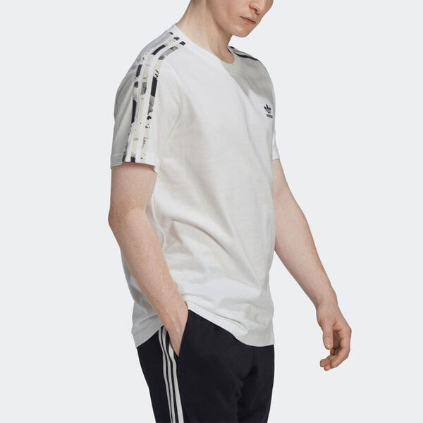 Футболка Men's adidas Logo Embroidered Stripe Round Neck Sports Short Sleeve White T-Shirt, белый — фото 4