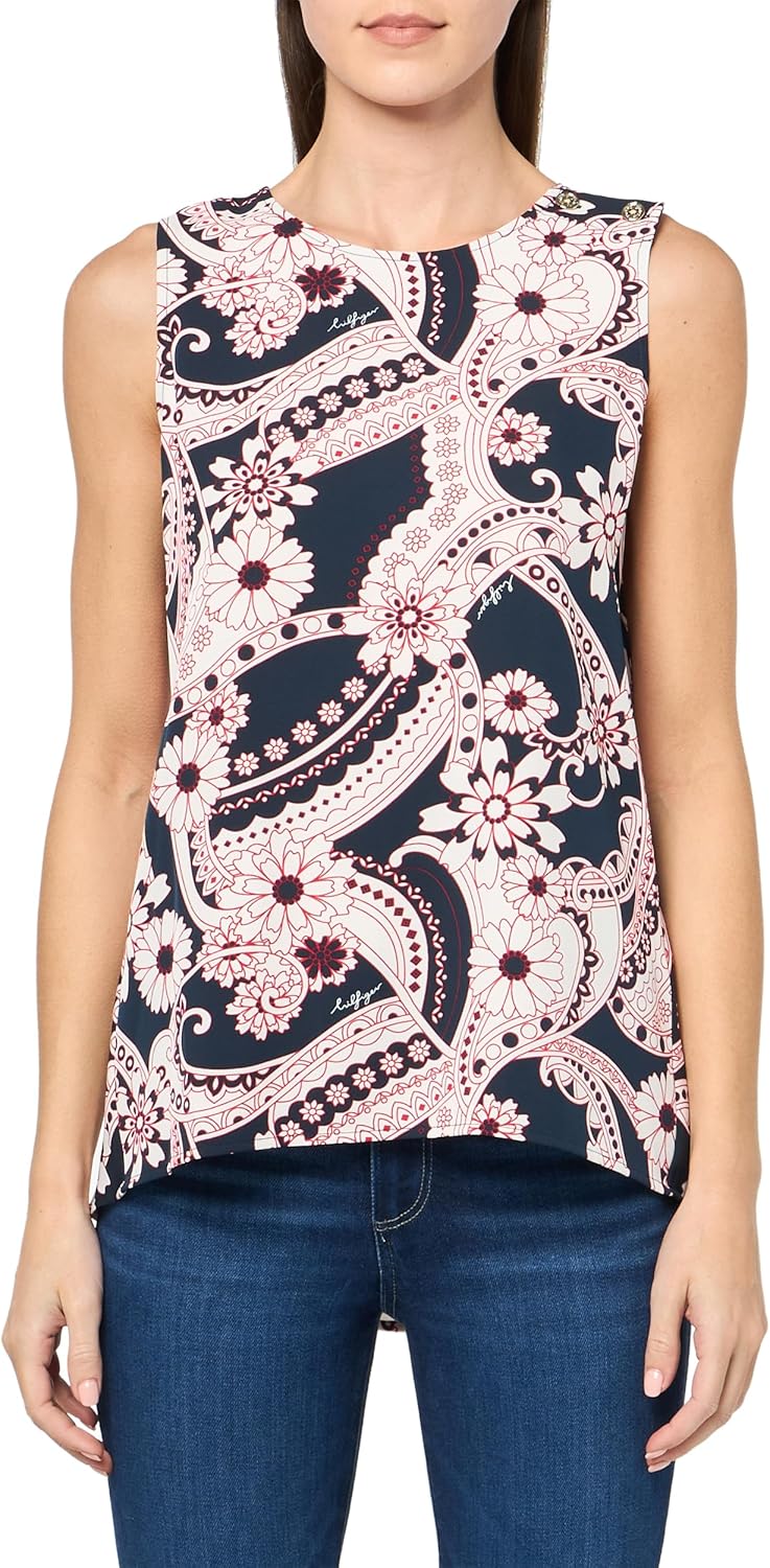 

Женский спортивный топ Tommy Hilfiger без рукавов с круглым вырезом и принтом пейсли, Sky Captain/Ivory