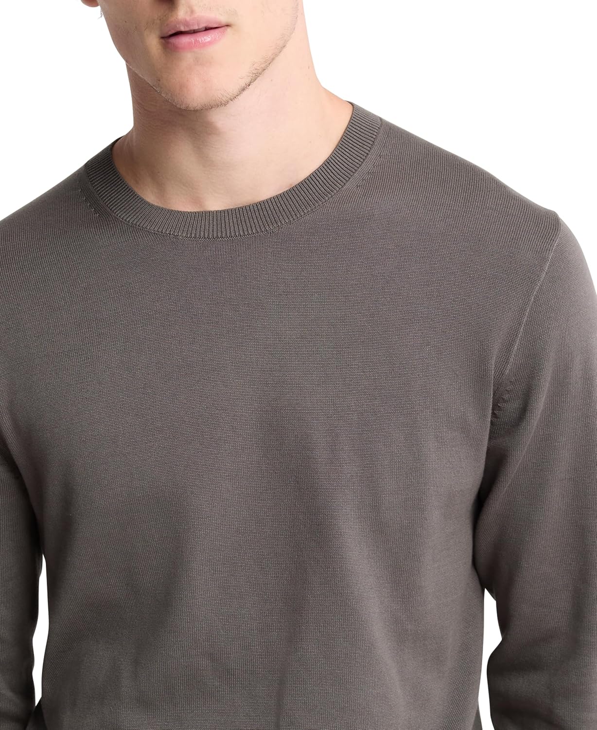 Мужской свитер Calvin Klein из смеси хлопка, объемный, с круглым вырезом, в рубчик, Juniper Mist — фото 3