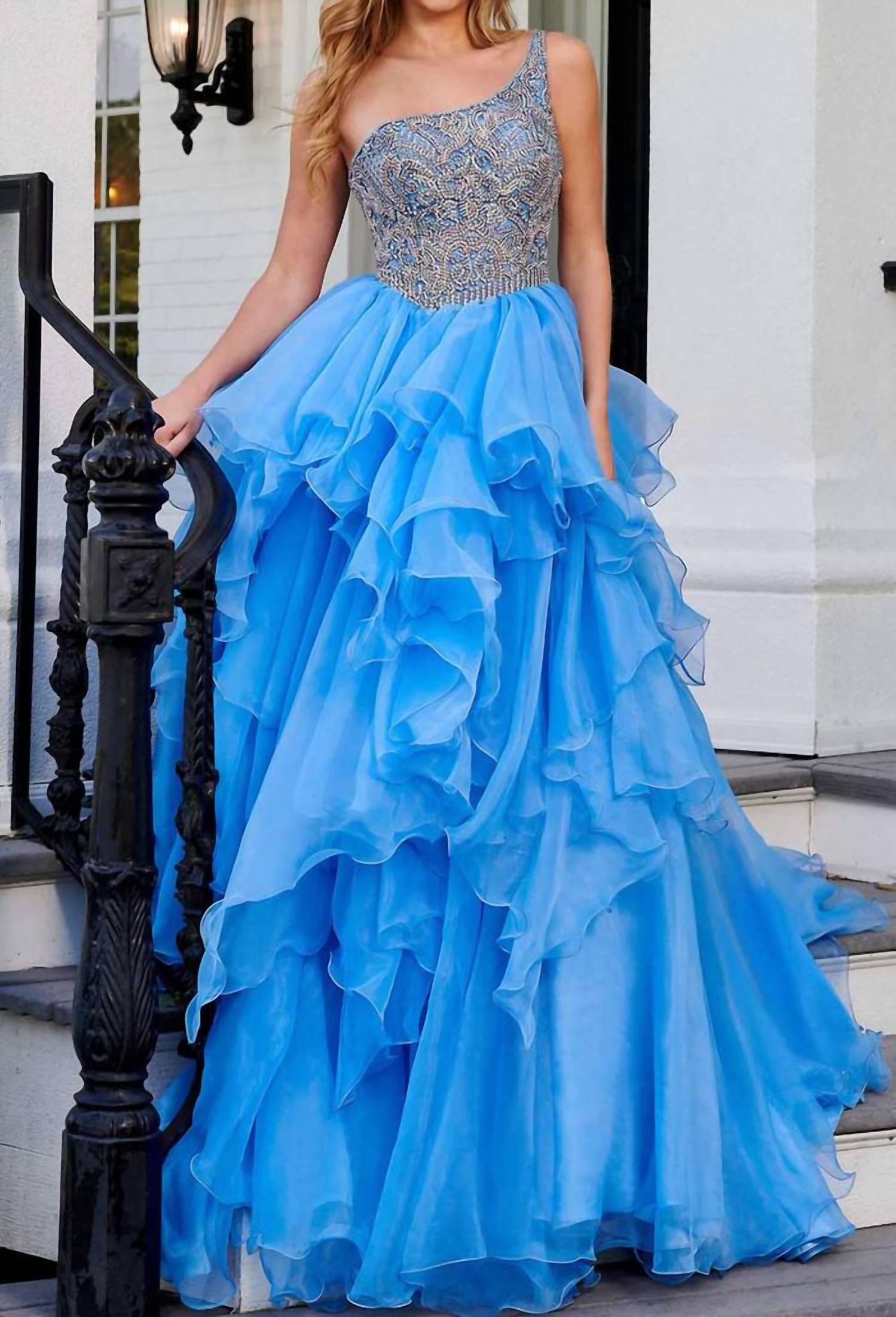 

Мерцающее асимметричное длинное платье цвета барвинка RACHEL ALLAN, Periwinkle