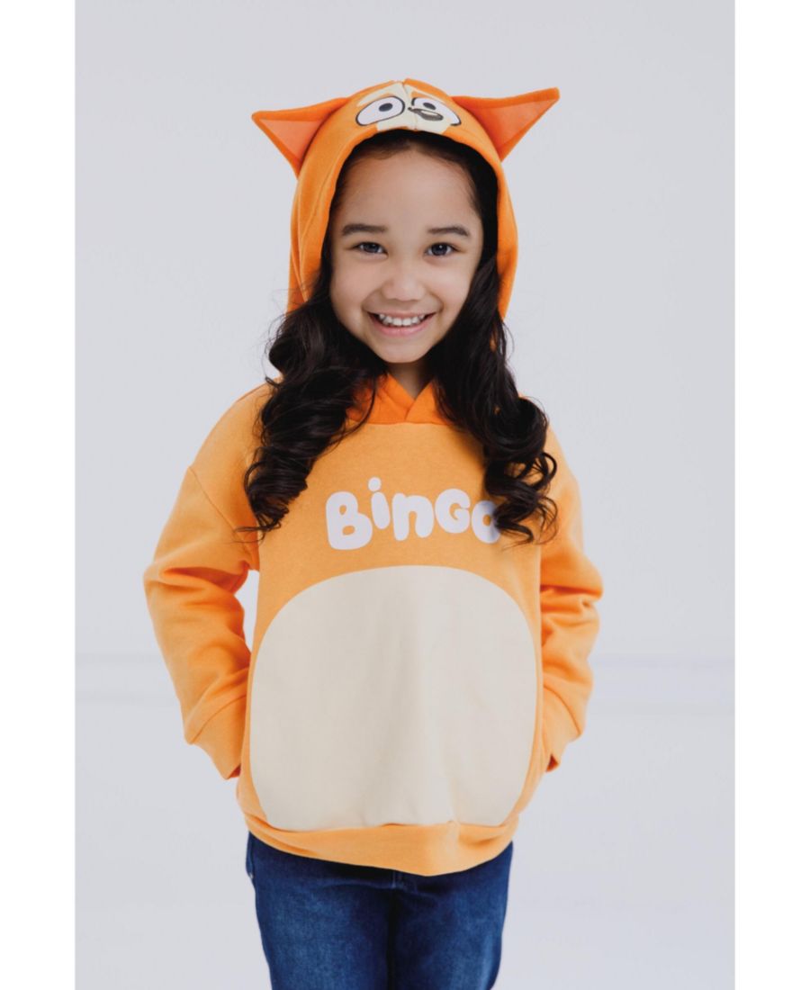 

Детская флисовая толстовка с капюшоном для мальчиков, играющих в бинго, для папы и мамы, для семейного косплея Bluey, Orange, bingo