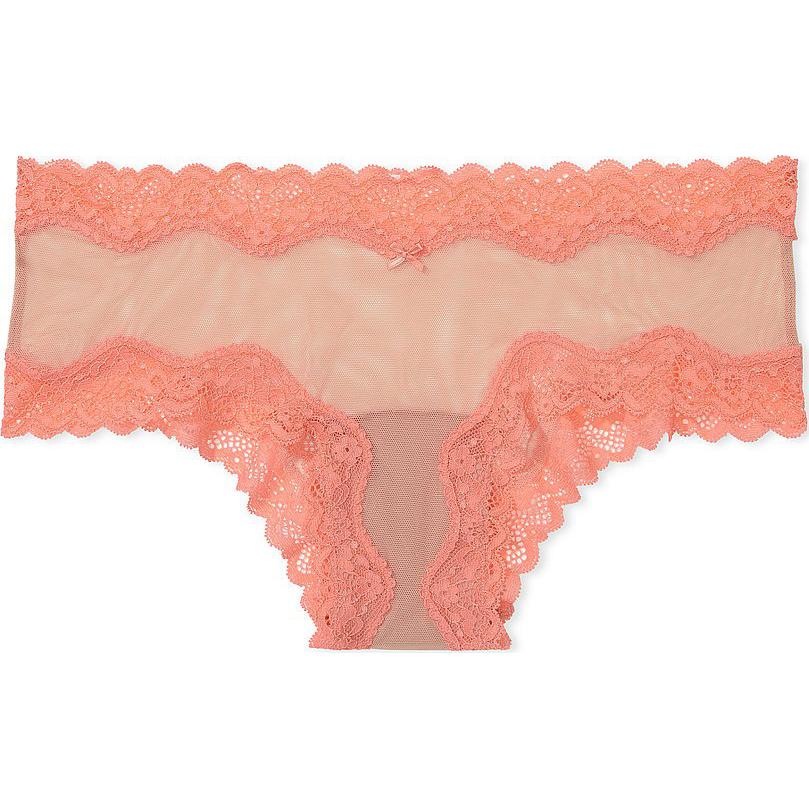 

Victoria's Secret PINK Tease сетка с кружевной отделкой Cheeky трусики / EB нижнее белье женское 1 упаковка Orange Red