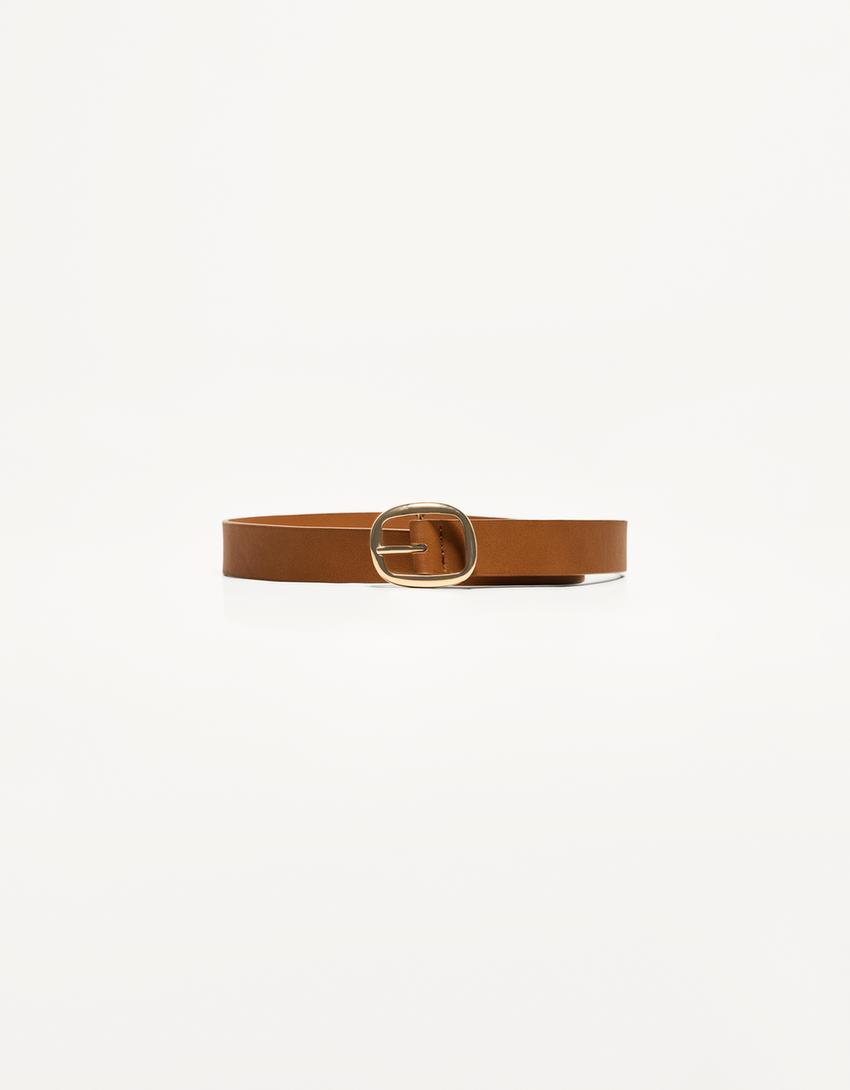 

Тонкий ремень из искусственной кожи Bershka, коричневый