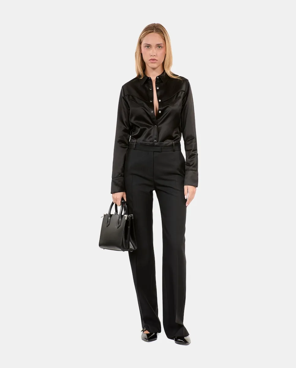 

Женские прямые брюки из костюма с атласным поясом The Kooples, черный