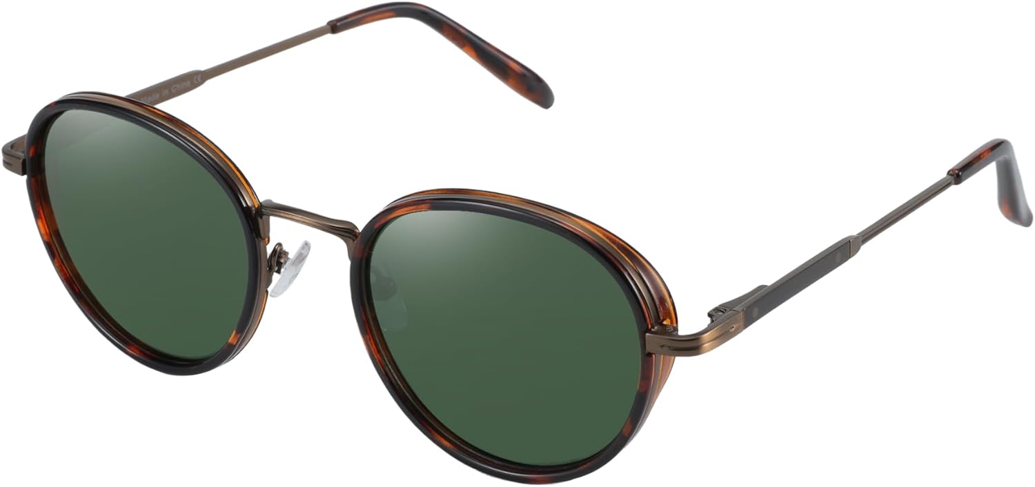 

Солнцезащитные очки ZENOTTIC Retro Round Polarized Steampunk для мужчин и женщин — круглый винтажный дизайн, металлическая оправа, защита от ультрафиолета UV400, C02 Tortoise Frame Green Lens
