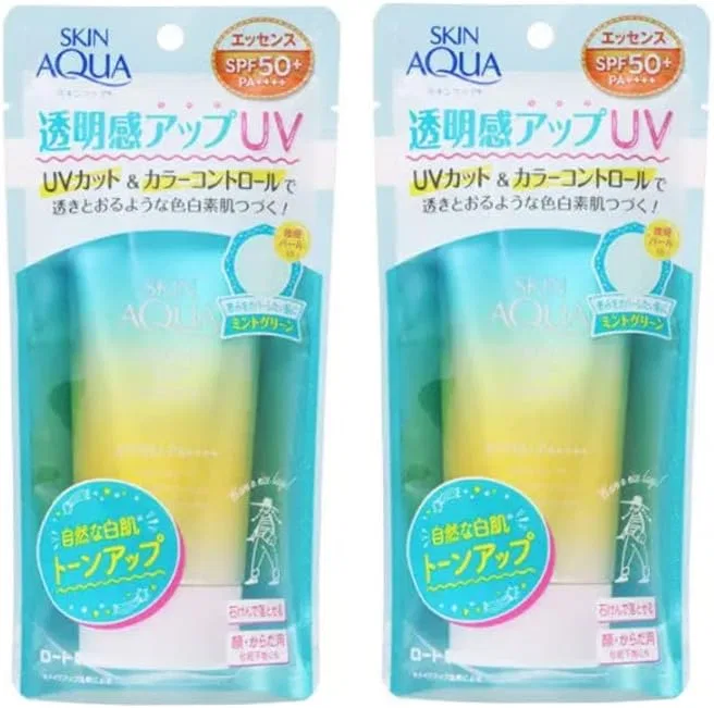 Солнцезащитная эссенция Skin Aqua Tone Up UV Essence Mint Green, SPF50+ PA++++, 80 г, 2 шт., мятно-зеленый