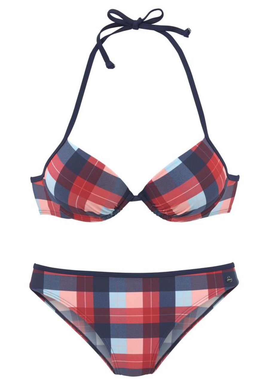 

Бикини на косточках s.Oliver Push-up Bikini, цвет navy/light blue/pastel red
