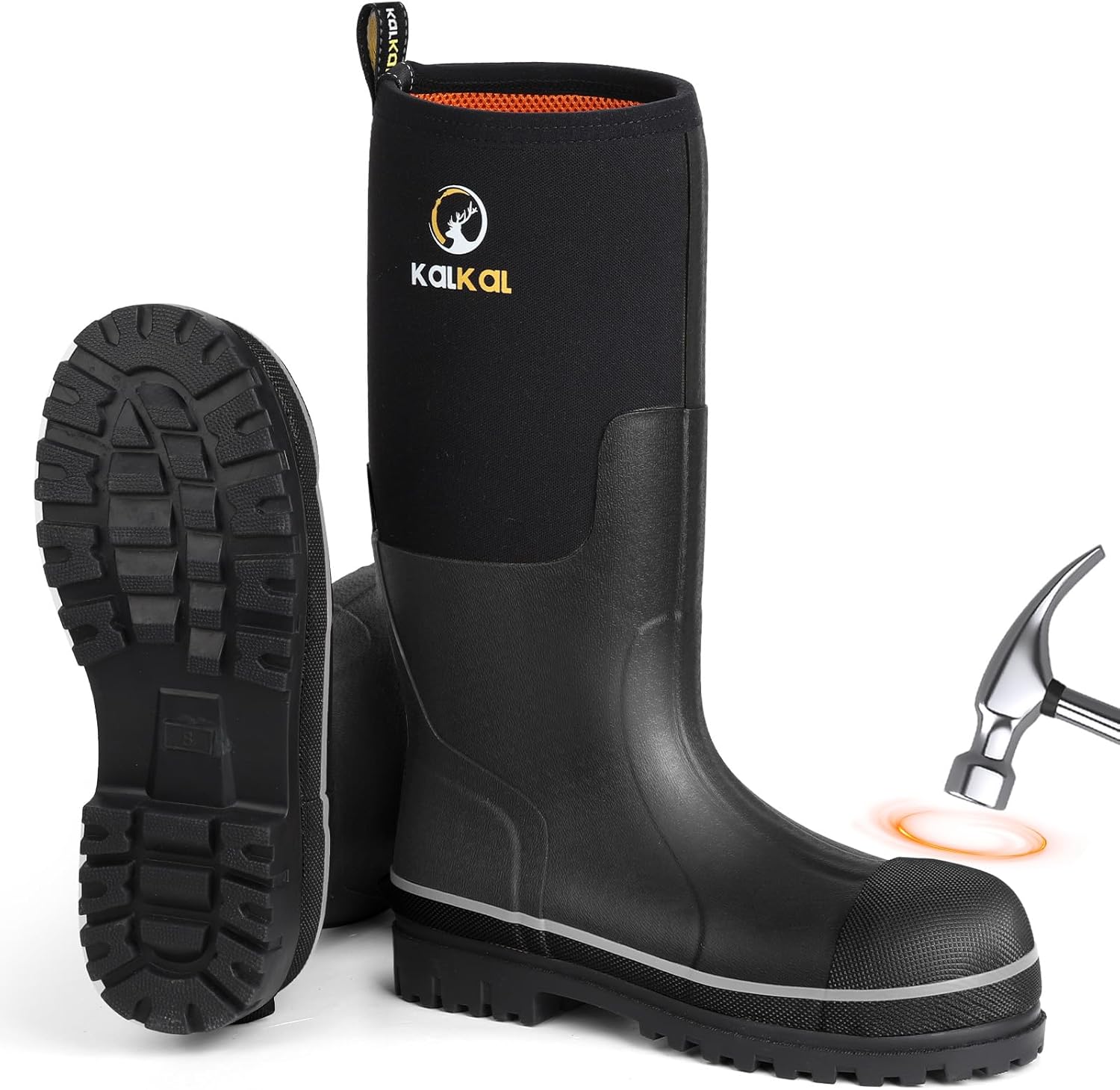 

Резиновые ботинки с стальным носком Kalkal для мужчин, водонепроницаемые резиновые ботинки со стальным рантом, проколостойкие защитные ботинки с композитным носком для охоты, фермерства, черный