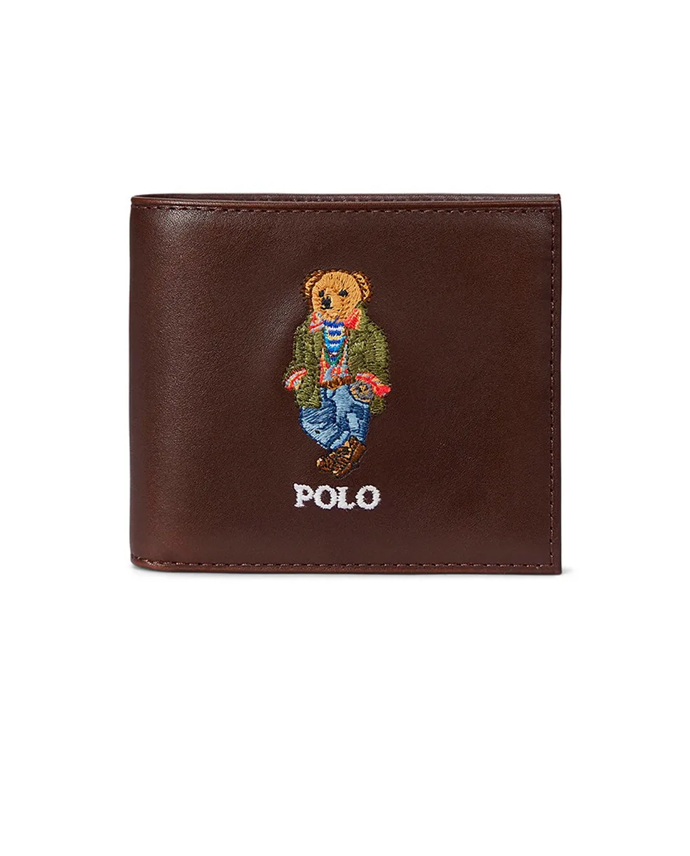 

Мужской кожаный кошелек с вышитым Polo Bear Polo Ralph Lauren, темно-коричневый