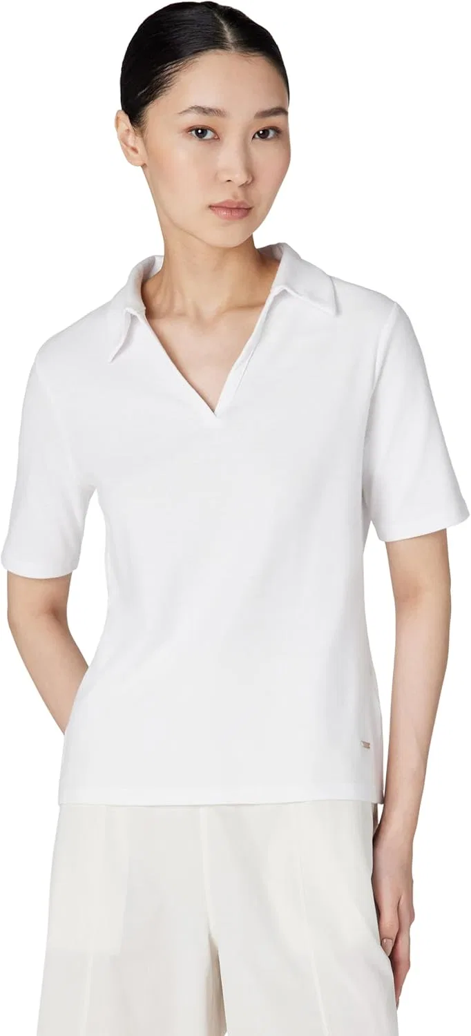 Блуза с коротким рукавом Johnny Collar, Calvin Klein, ярко-белый