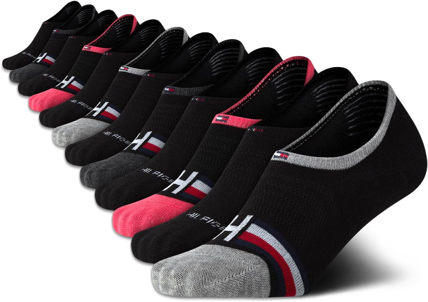 

Женские носки Tommy Hilfiger для показа на сцене - 12 пар дышащих спортивных носков без косточек - тонкие, с низкой посадкой, для женщин (размер обуви: 4-10), Black Monogram