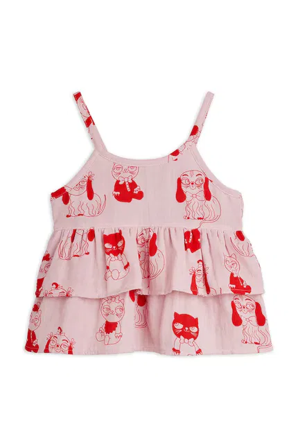 Топ детский с животным принтом Minibabies Mini Rodini, розовый — фото 2