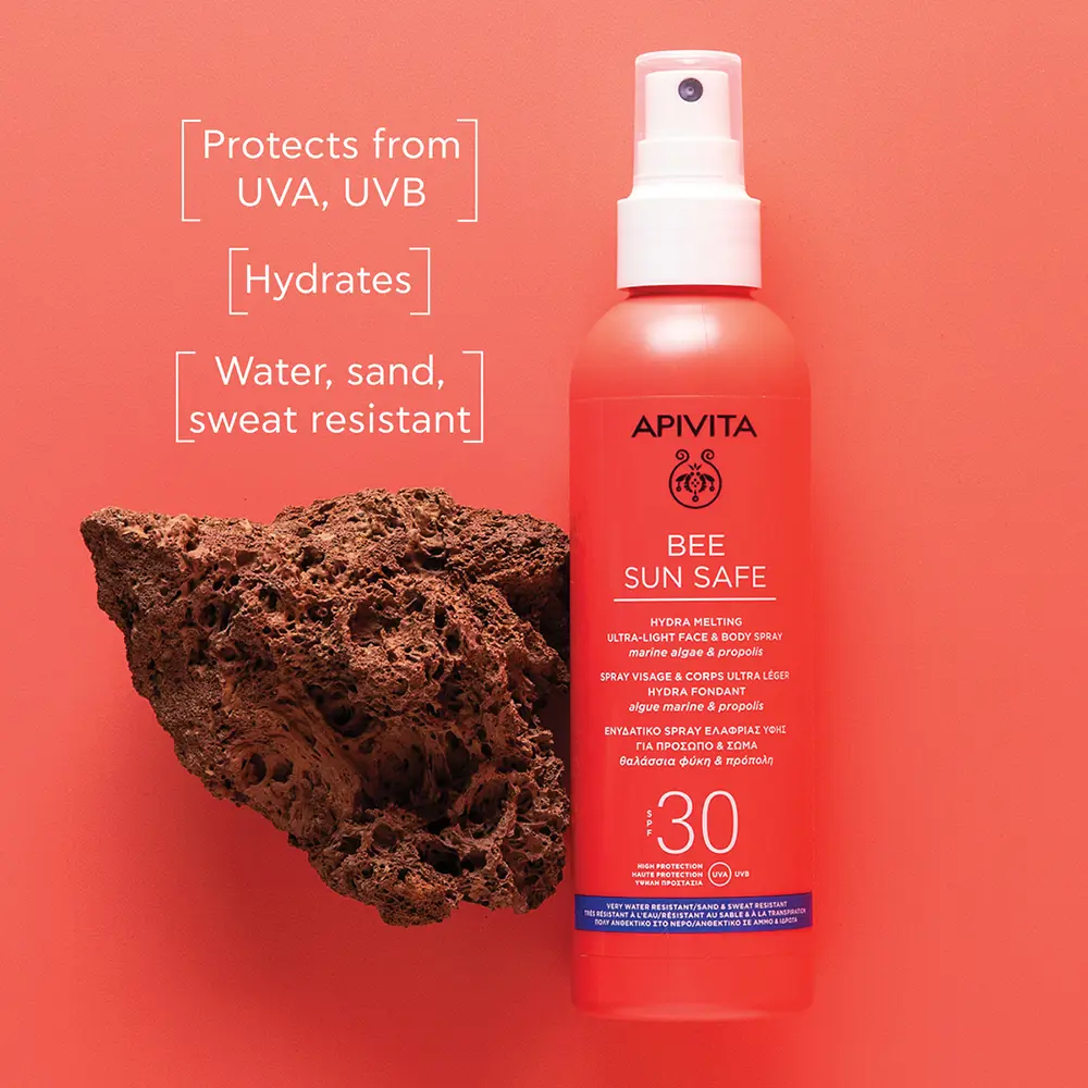 Солнцезащитный крем Bee Sun Safe Hydra Fresh Spray Para Rostro Y Cuerpo Spf 30 Apivita, 200 мл — фото 2