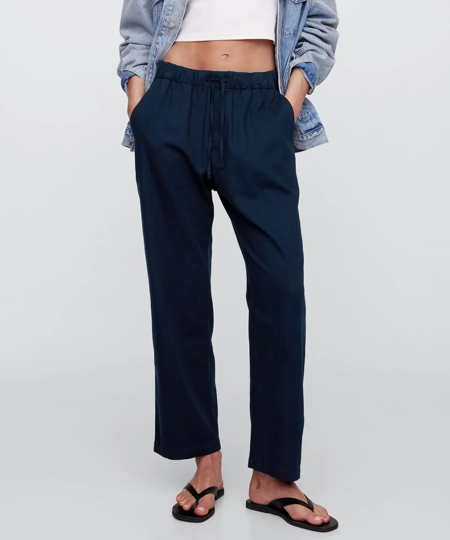 Женские брюки твил Mid-Rise Easy Twill Pants GAP индиго