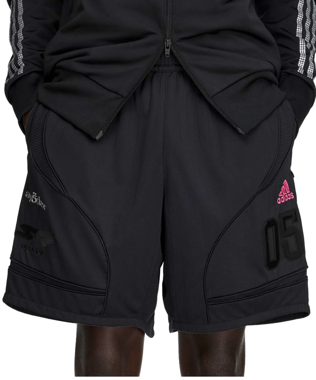 Мужские/Женские шорты с принтом Sp5der Adidas, Black — фото 2