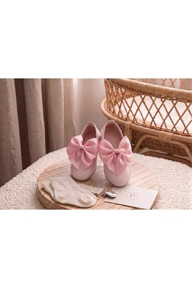 Детские балетки для девочек с бантом Candy girl's ballerinas Patik Ayakkabı, Pink Rugan