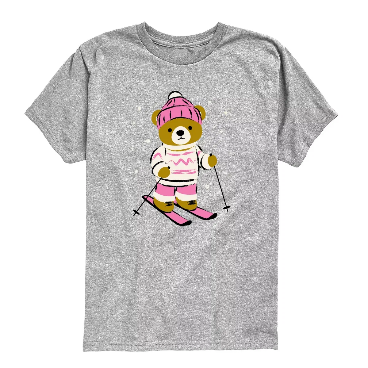 Детская футболка с принтом Skiing Teddy Bear Instant Message, Athletic Heather