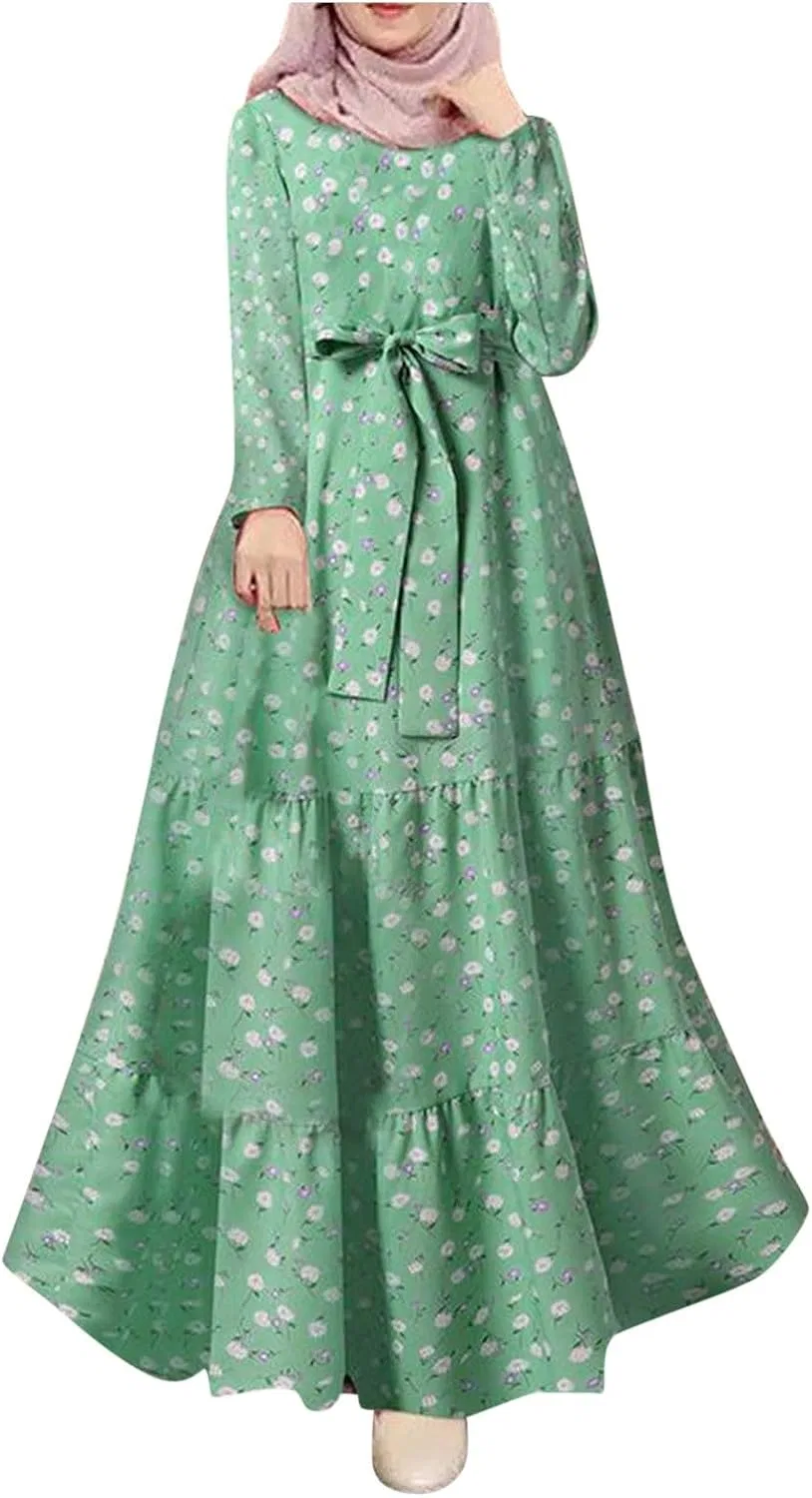 Женское платье-абайя с цветочным принтом Maxi Sun Dress, Green