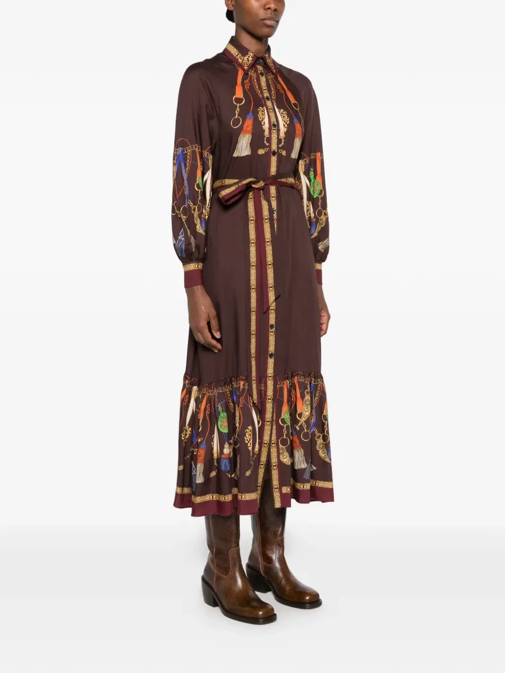 Платье с поясом и принтом в виде кистей ETRO, коричневый — фото 3