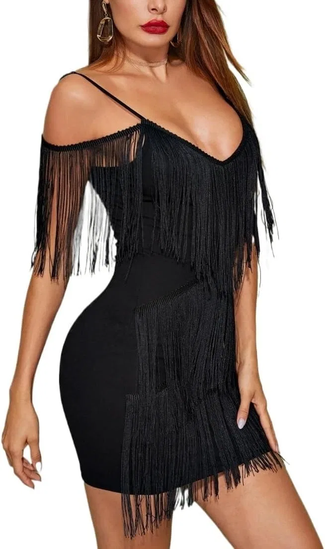 Женское мини-платье Bodycon с V-образным вырезом Black