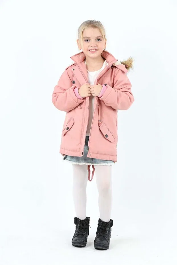 Детское пальто для девочек с капюшоном, водонепроницаемое Girl'S water repellent fur hooded winter coat Asortix, Powder