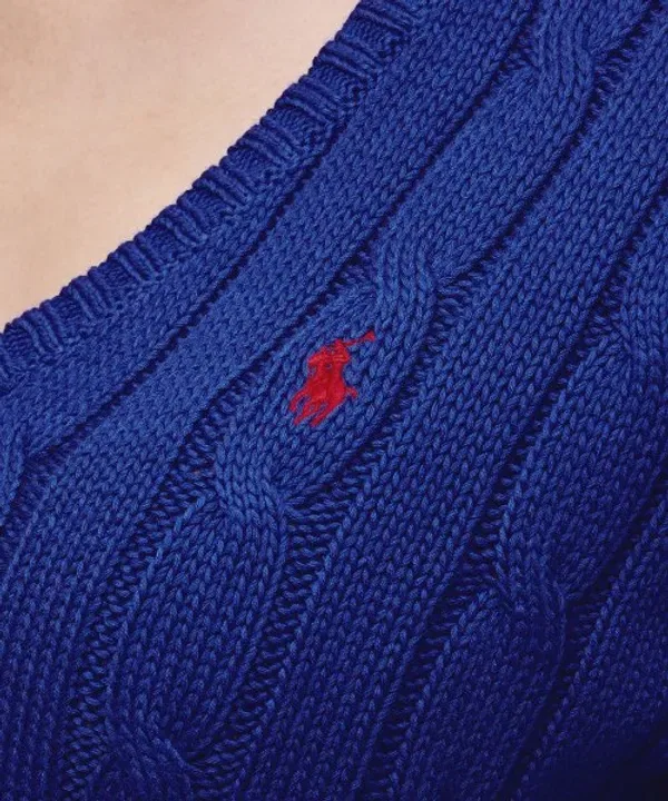 Свитер с V-образным вырезом из хлопкового трикотажа, Polo Ralph Lauren, синий — фото 4