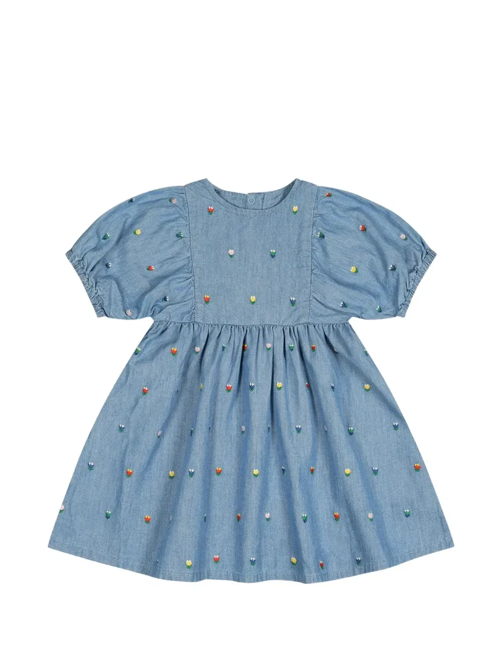 Платье с вышивкой и рукавами-фонариками Stella Mccartney Kids, синий