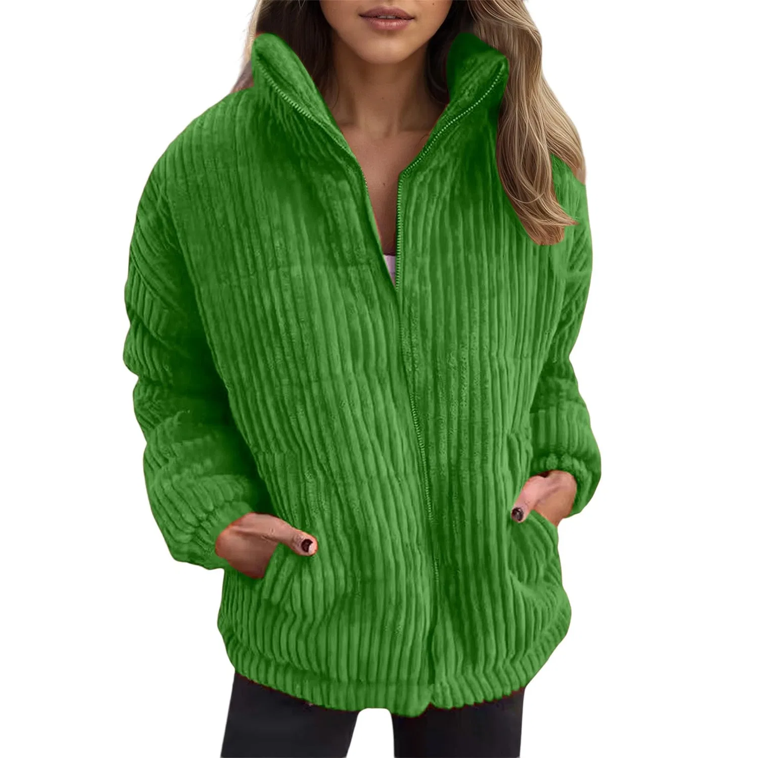 Женское пальто с воротником-стойкой и длинным рукавом, Verde