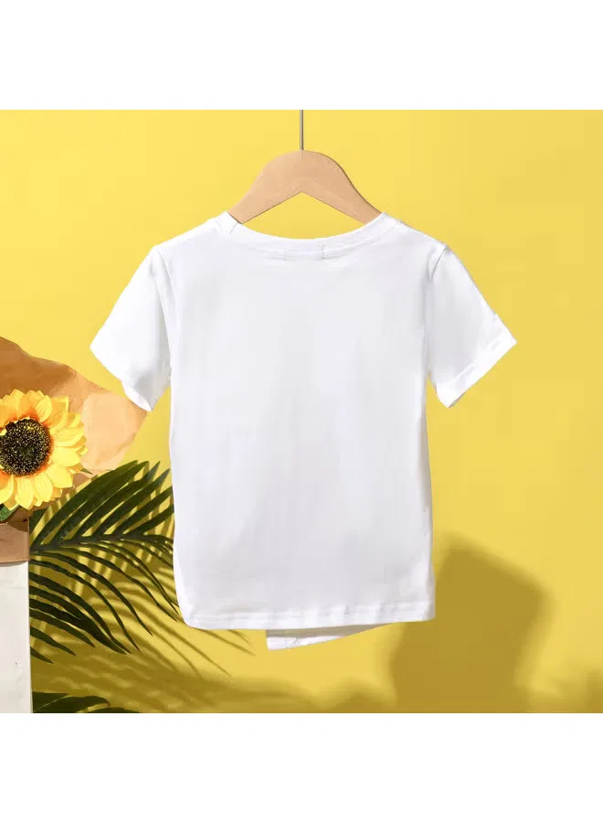 Футболка с коротким рукавом и асимметричным низом на кулиске для девочек Jeanswest, белая — фото 3