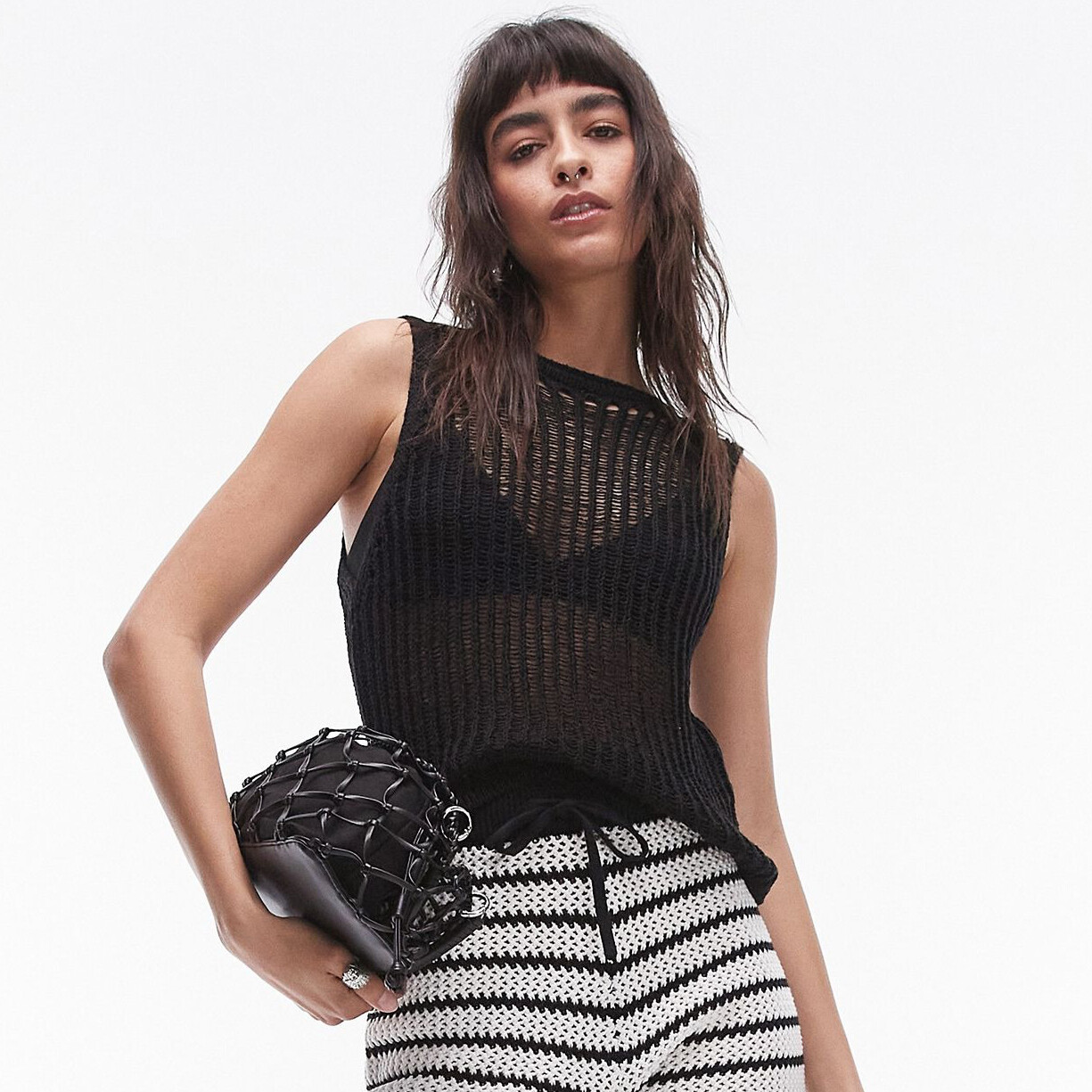 

Топ Topshop Transparent Knitted With Openwork Pattern, черный