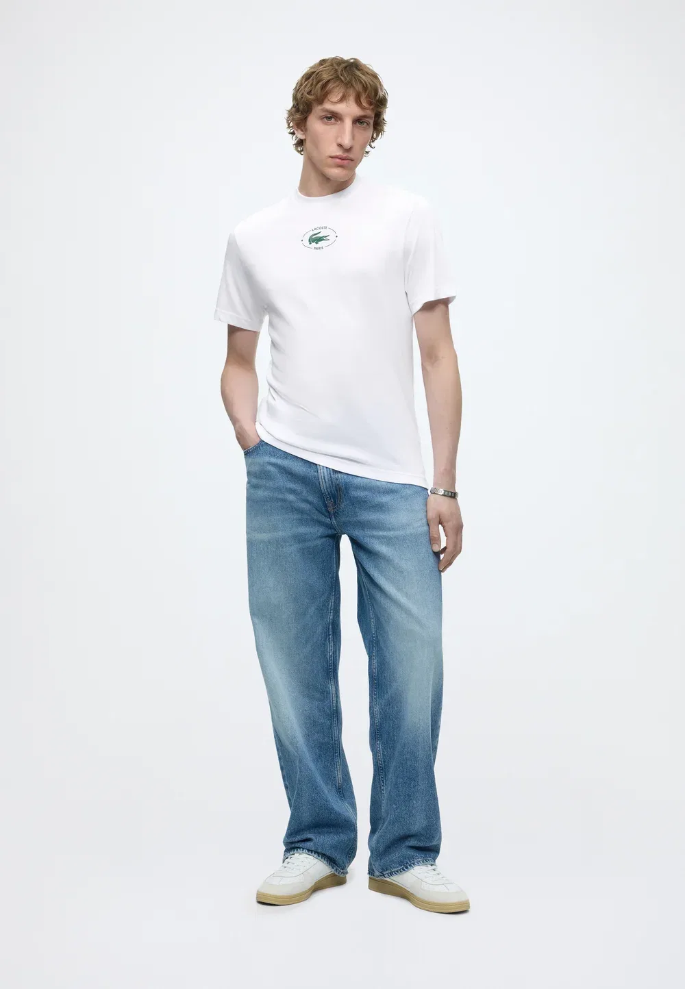 Футболка Lacoste White - Базовая модель унисекс, однотонная, белого цвета — фото 2