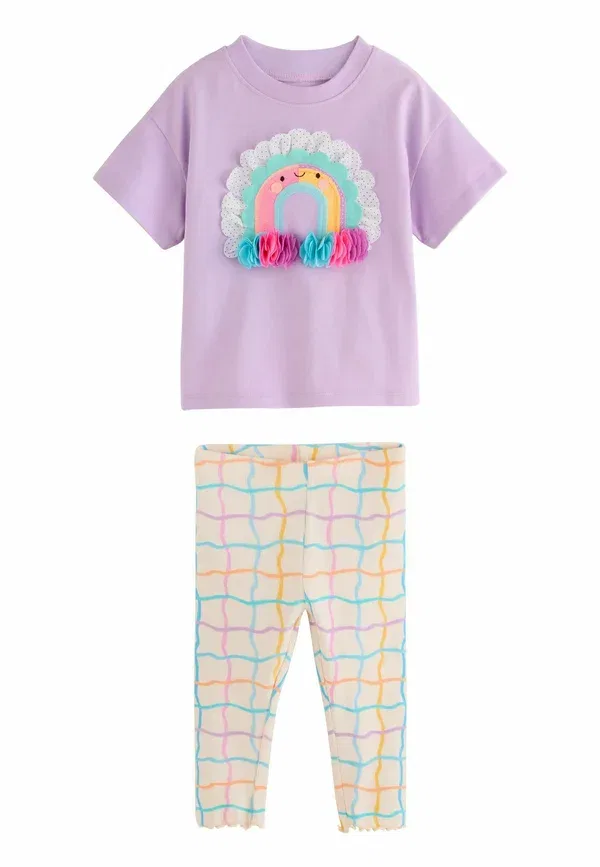 Комплект из топа и леггинсов с принтом Regular fit - short sleeve top and leggings set Next, lilac purple rainbow, фиолетовый