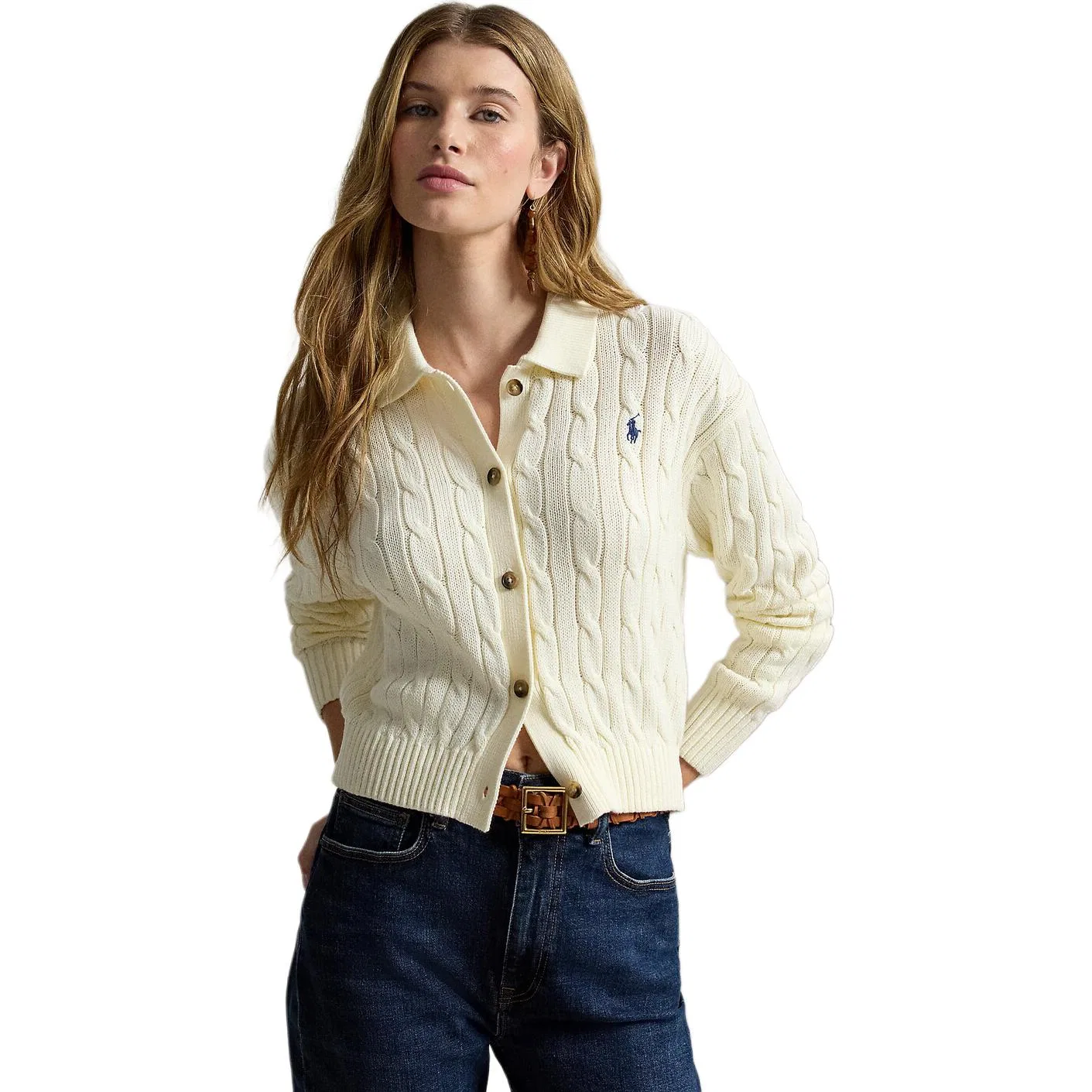 Женский трикотажный пуловер с поло-воротником Club Cream Polo Ralph Lauren, Club Cream — фото 4