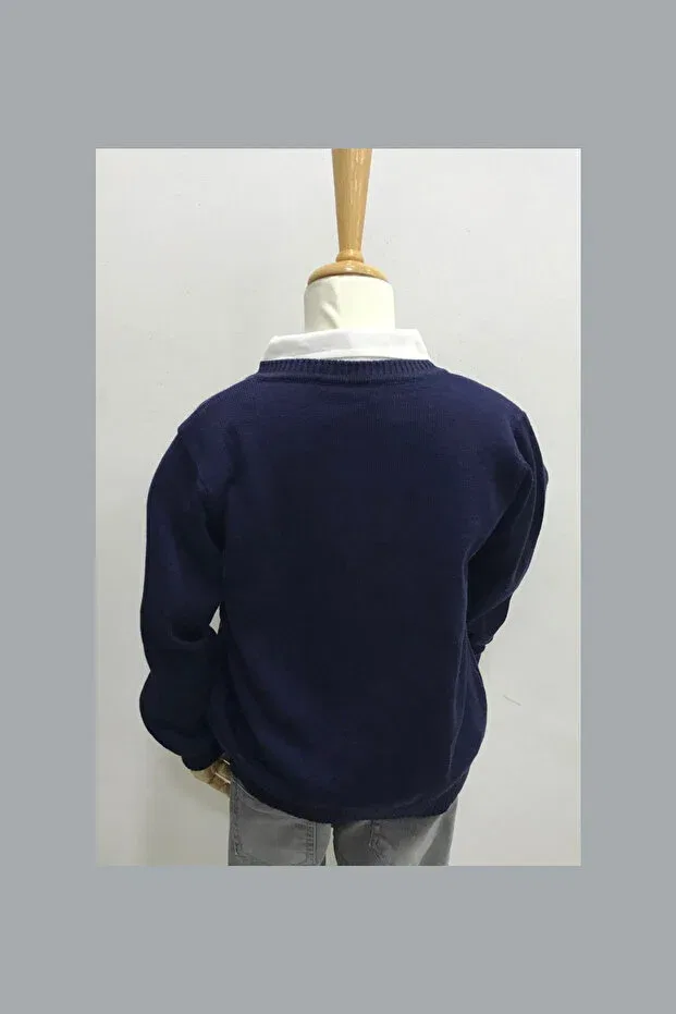 Детский кардиган с V-образным вырезом Unisex children's v-neck triko school cardigan Nonno Kids, Navy Blue — фото 3