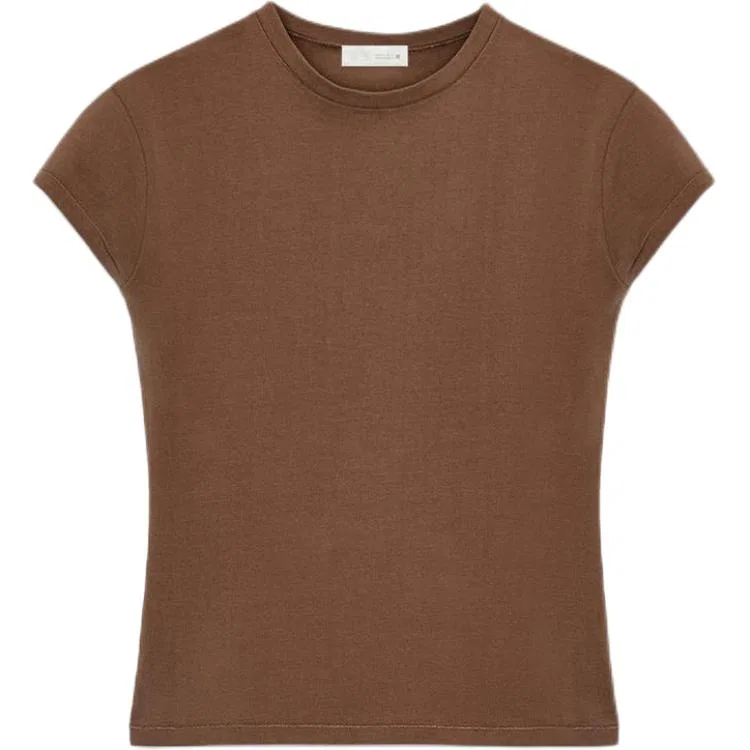 Женская футболка с круглым вырезом прямого кроя Brown ZARA, Brown