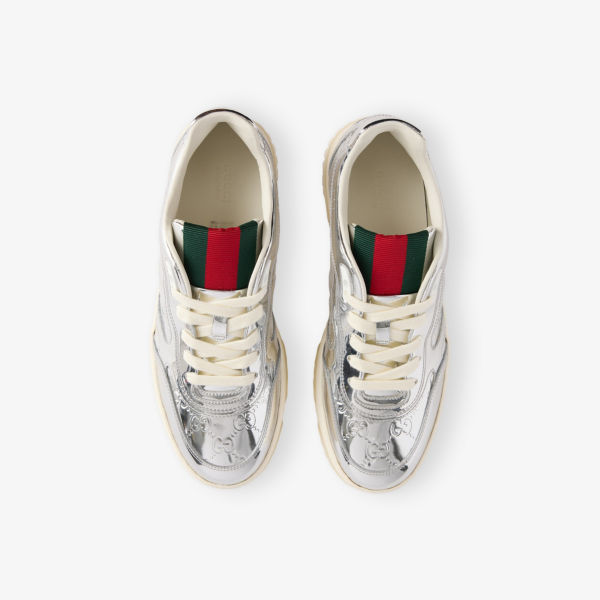 Кроссовки Gucci Re-Web mirror низкие кожаные, серебряный — фото 2