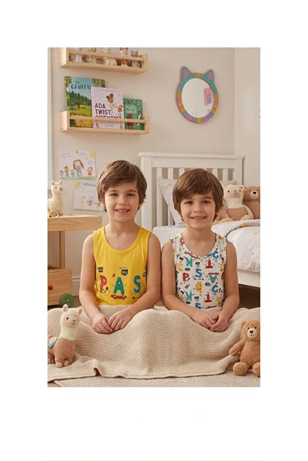 Детское белье для мальчиков хлопковое с принтом Aliş Kids, Yellow White — фото 2